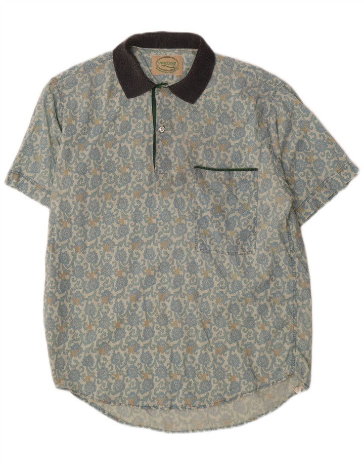 Camisa pulôver masculina de manga curta Peter Elliot algodão floral azul médio