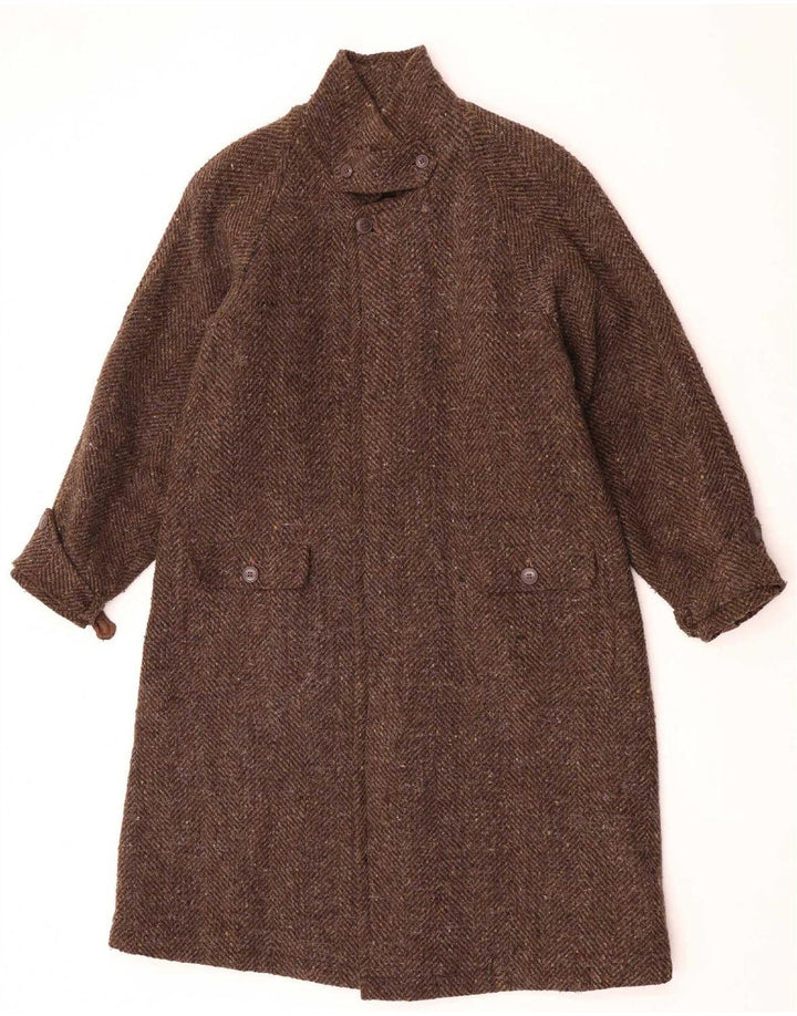 Sobretudo feminino vintage UK 12 lã de alpaca marrom médio