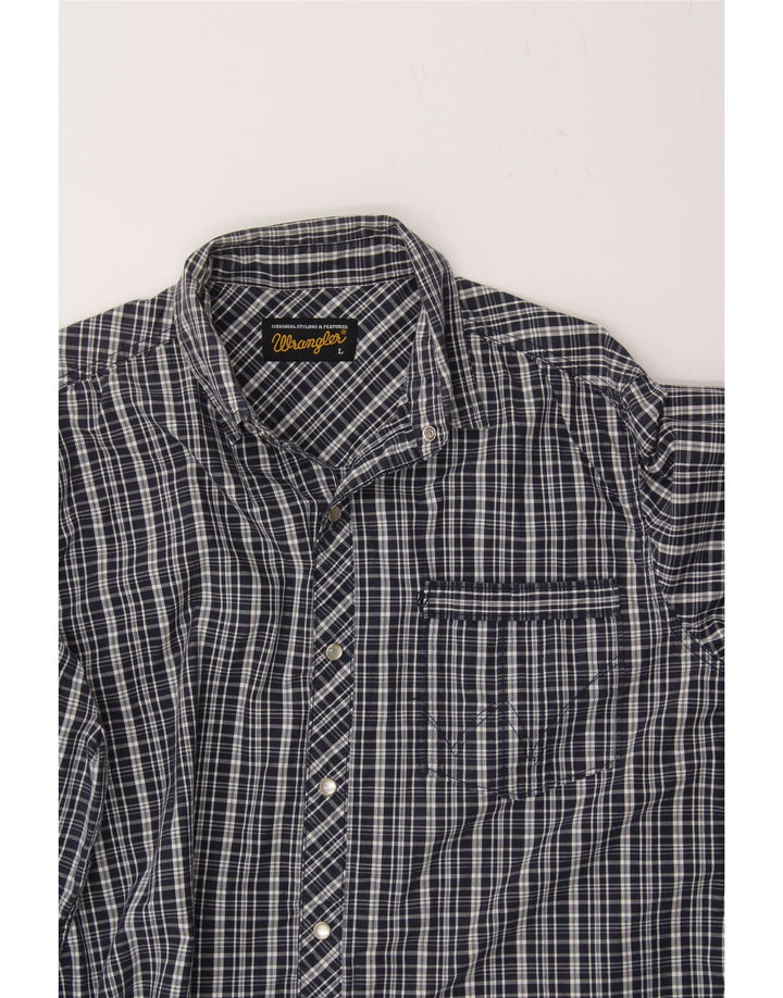 WRANGLER Mens Shirt Large Navy Blue Check Cotton Vintage Wrangler and Second-Hand Wrangler from Messina Hembry 