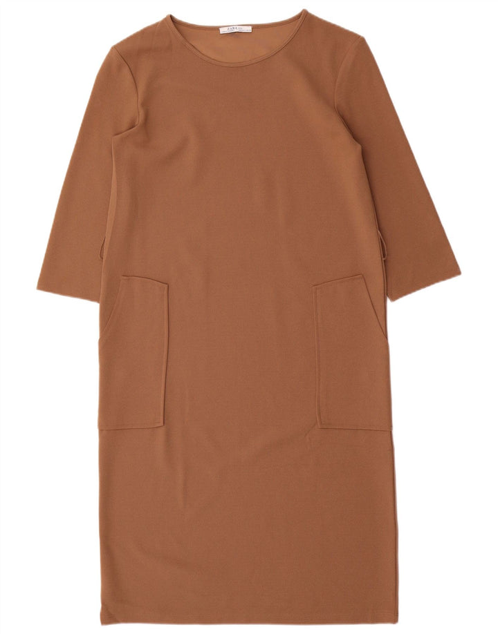 Vestido feminino Zara manga 3/4, Reino Unido 10 pequeno marrom