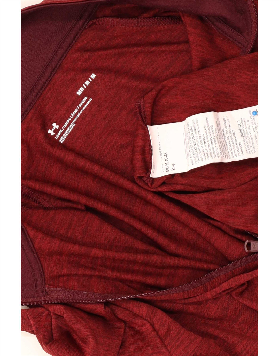 Under Armour Mens Zip Neck Pullover Treino Top Médio Borgonha Flecked