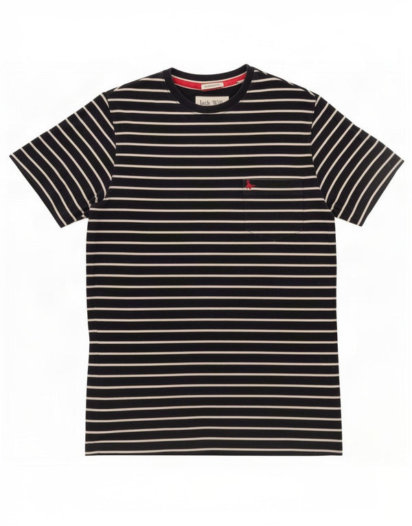 Jack Wills Mens Classic Fit T-Shirt Top Small Navy Blue Striped Cotton