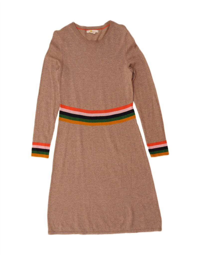 BODEN Womens Long Sleeve Jumper Dress UK 10 Small Brown Striped Viscose Vintage Boden and Second-Hand Boden from Messina Hembry 