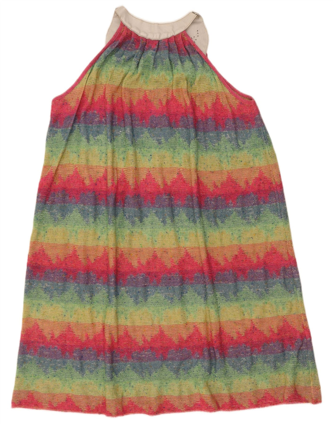 Vestido básico feminino vintage sem mangas UK 12 médio listrado multicolorido