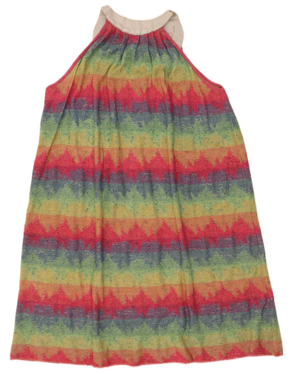 Vestido básico feminino vintage sem mangas UK 12 médio listrado multicolorido