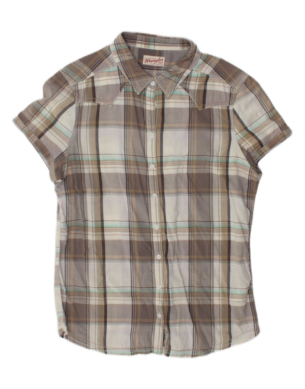 Camisa feminina de manga curta Wrangler UK 18 XL cinza xadrez algodão