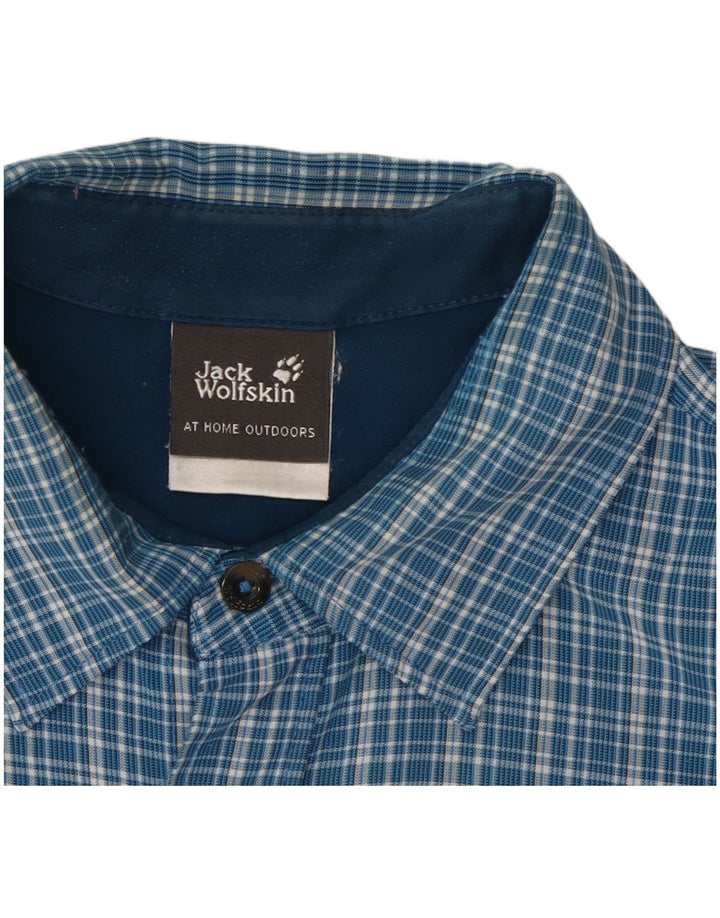 Camisa masculina de flanela Jack Wolfskin Reino Unido 36/38 xadrez azul médio