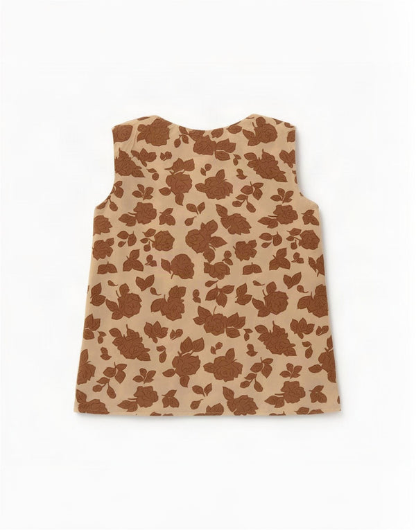 Blusa feminina vintage sem mangas UK 12 Floral bege médio