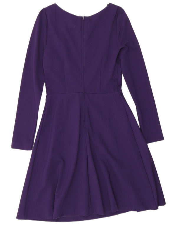 Vestido feminino Warehouse manga comprida evasê Reino Unido 10 pequeno roxo viscose