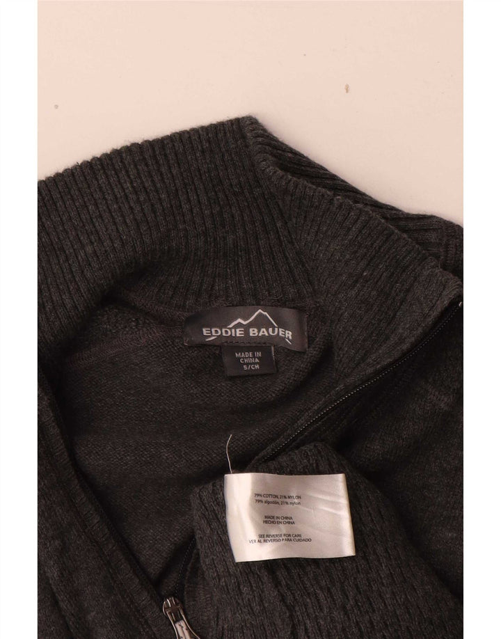 Suéter masculino Eddie Bauer com zíper e gola pequena de algodão cinza
