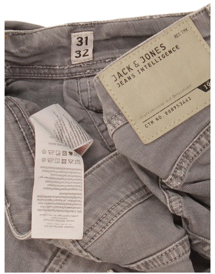 Jack & Jones Mens GLENN Distressed Slim Jeans W31 L32 Algodão Cinza