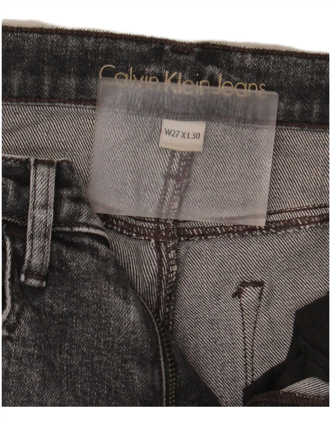 Calça jeans feminina Calvin Klein desgastada skinny cortada W27 L26 cinza