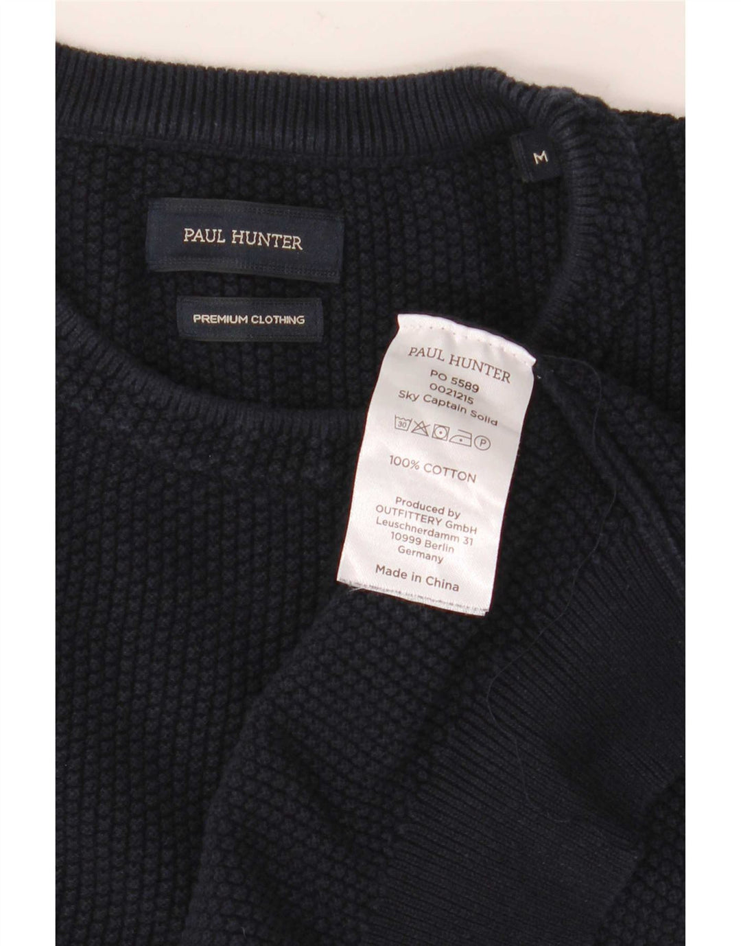 Suéter vintage masculino com gola redonda, algodão azul marinho médio