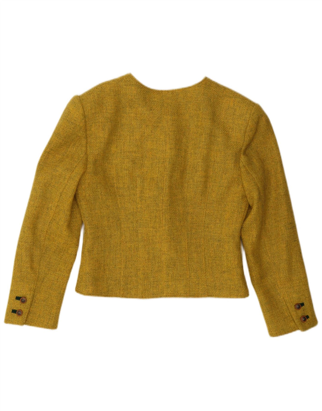 Jaqueta blazer vintage feminina com 5 botões cortada UE 40 lã amarela média
