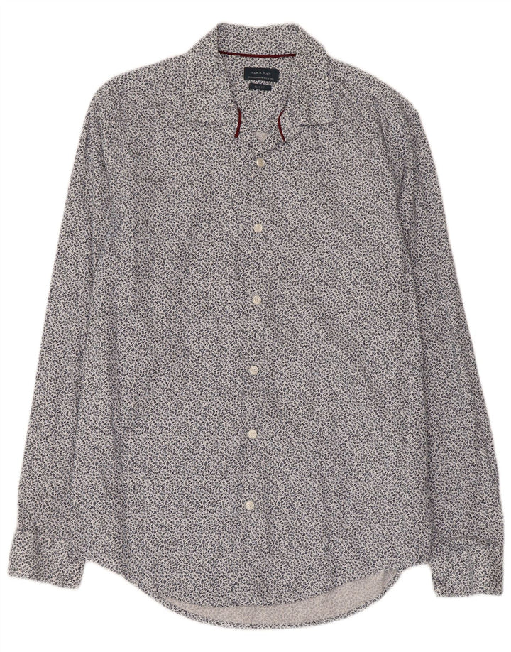 Camisa masculina Zara Slim Fit médio azul floral algodão