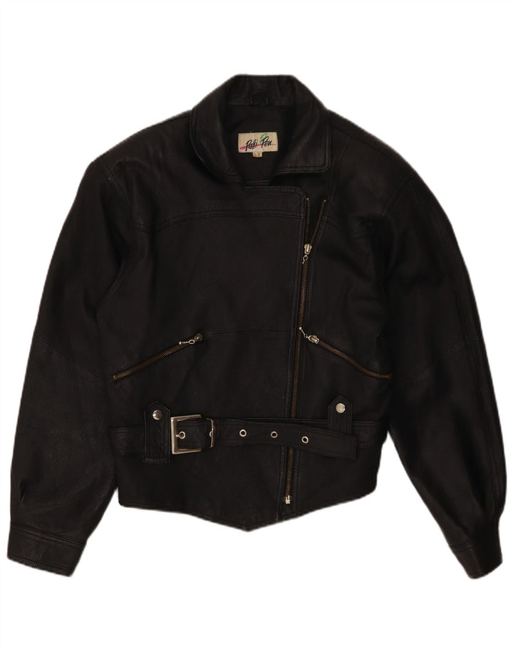 Jaqueta feminina de couro vintage para motociclista Reino Unido 10 couro preto pequeno