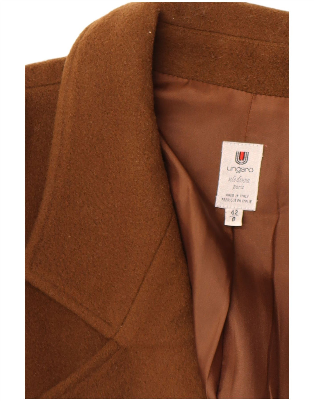Casaco feminino Ungaro com peito duplo IT 42 lã virgem marrom médio