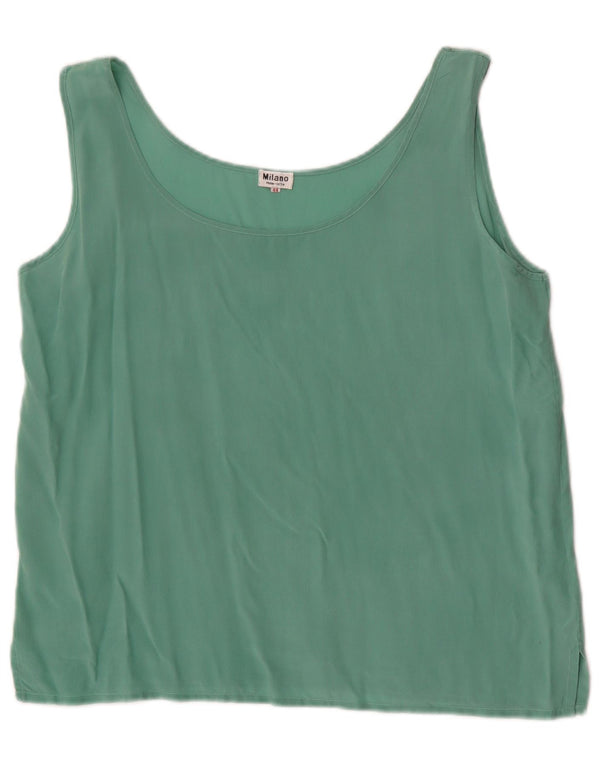 Blusa feminina vintage sem mangas Top IT 44 seda verde médio