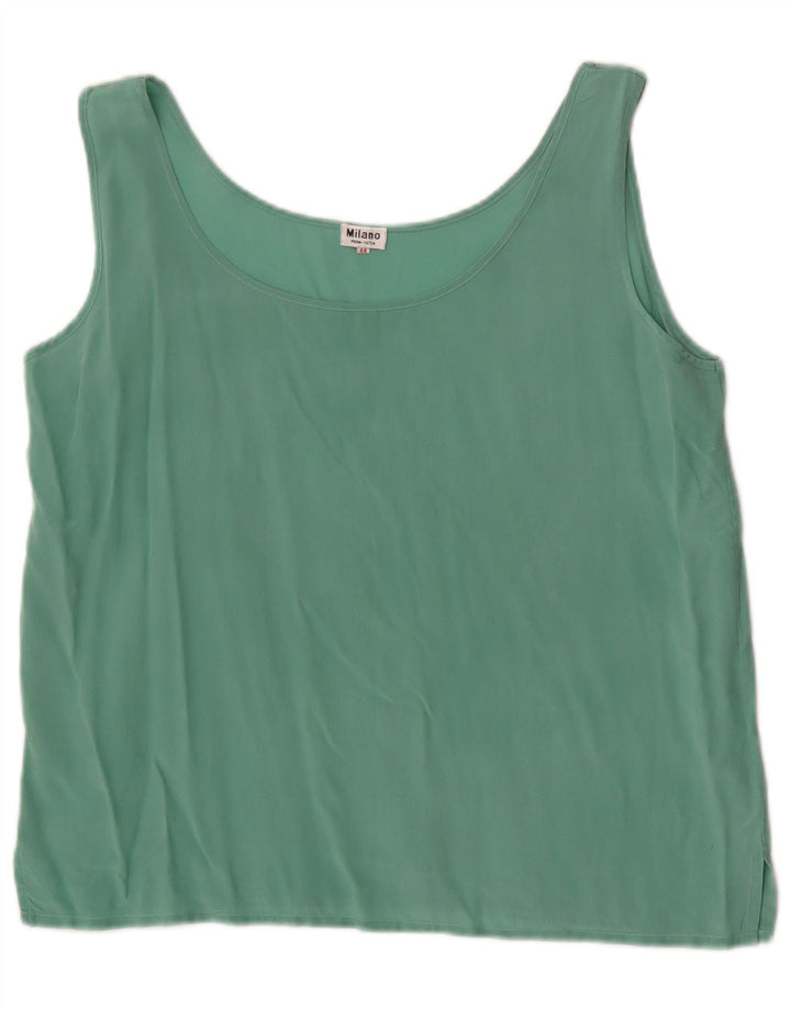 Blusa feminina vintage sem mangas Top IT 44 seda verde médio