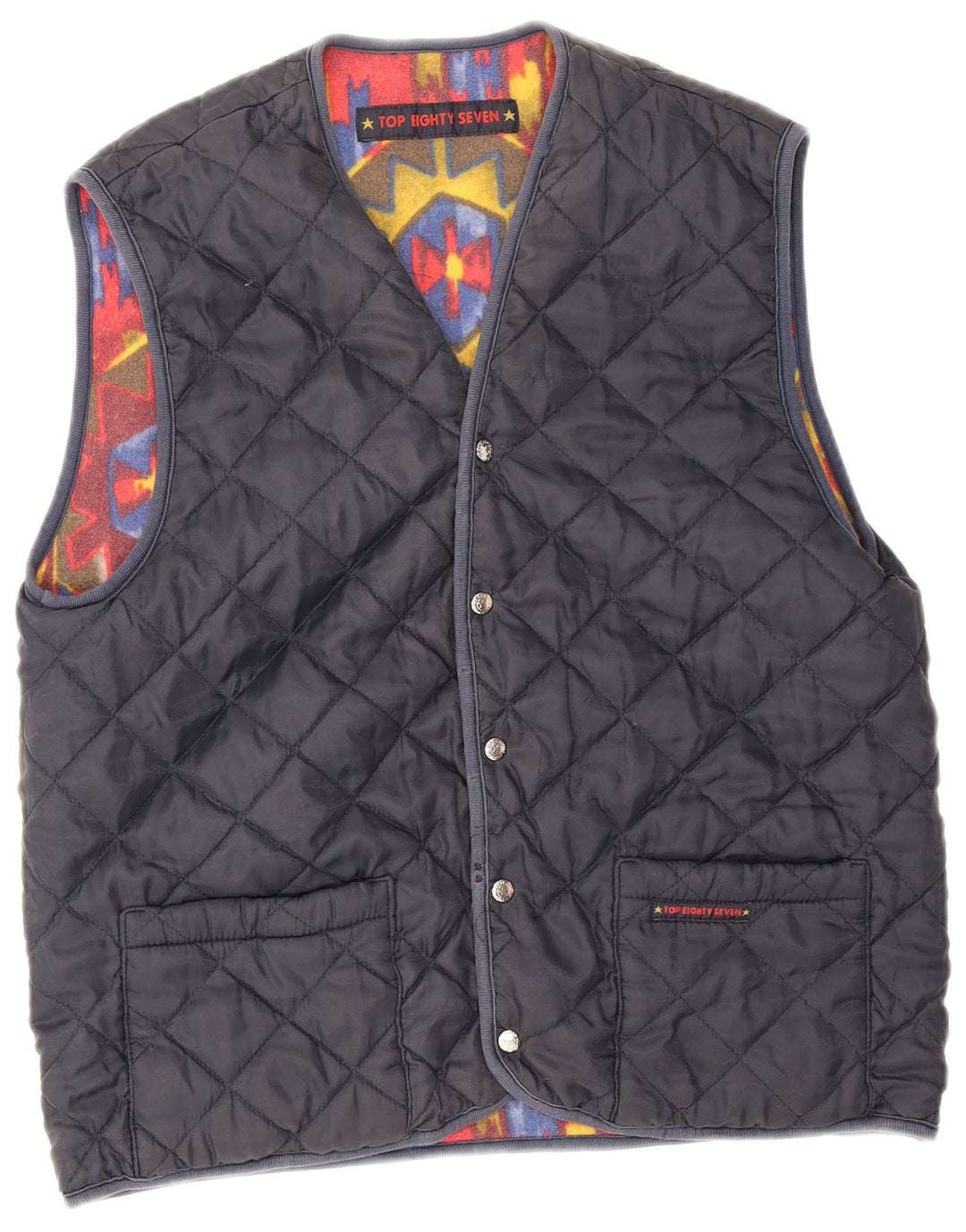 Colete reversível masculino vintage UK 38 médio vermelho geométrico