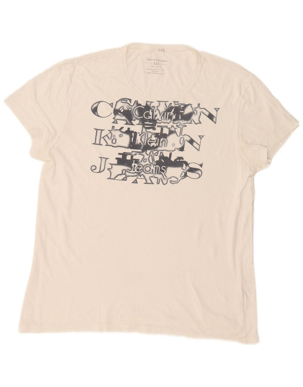 Calvin Klein Jeans Mens Graphic T-Shirt Top 2XL White Cotton