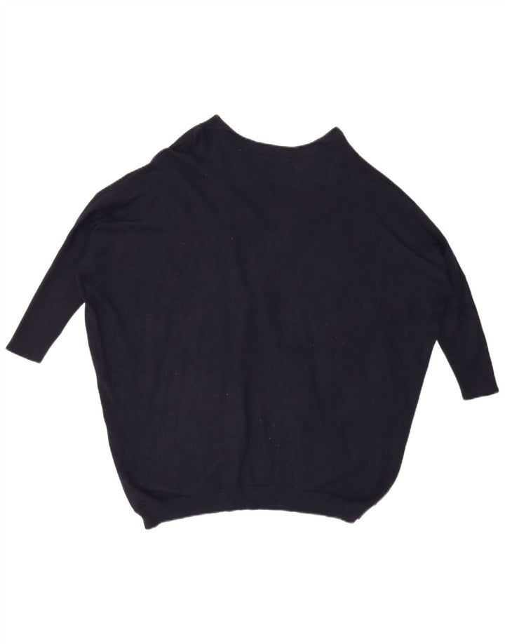 Suéter cardigã feminino Zara Batwing grande Reino Unido 14 médio azul marinho