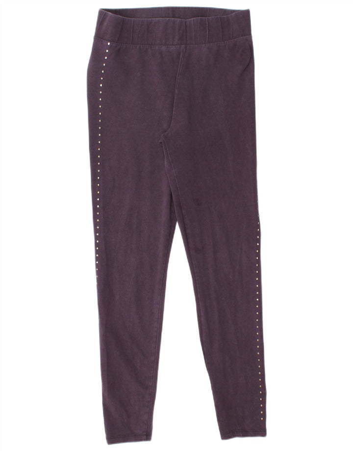 Leggings femininos Marks & Spencer Reino Unido 12 algodão manchado roxo médio