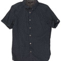 Camisa masculina de manga curta Ted Baker tamanho 3 algodão geométrico azul marinho médio