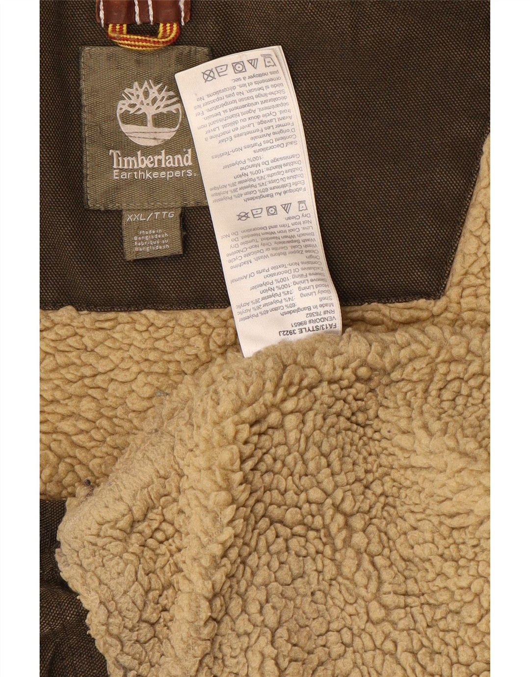 Jaqueta corta-vento masculina Timberland com capuz UK 44 2XL algodão marrom