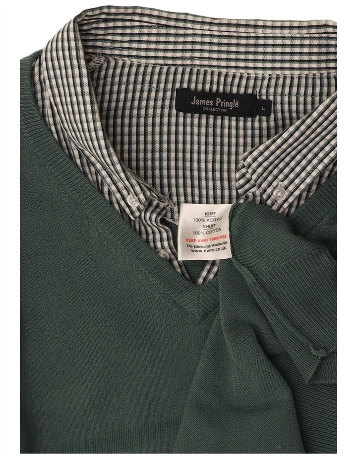 Suéter masculino JAMES PRINGLE com decote em V, grande acrílico xadrez verde