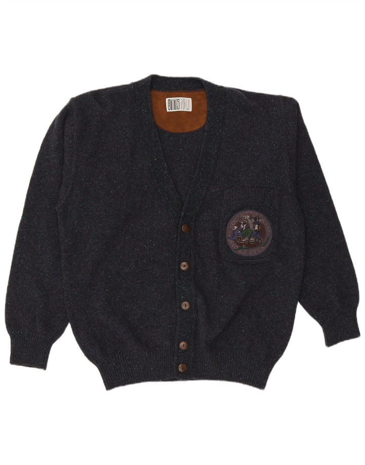 Suéter cardigã masculino vintage IT 50 lã azul marinho médio
