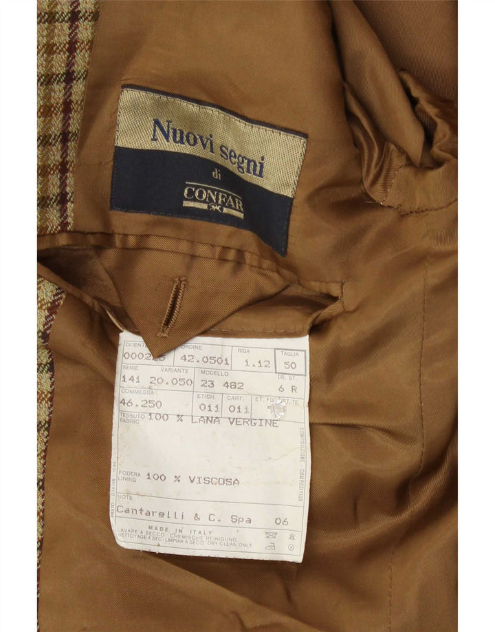 Jaqueta blazer masculina vintage com 2 botões IT 50 grande bege guingão nova lã