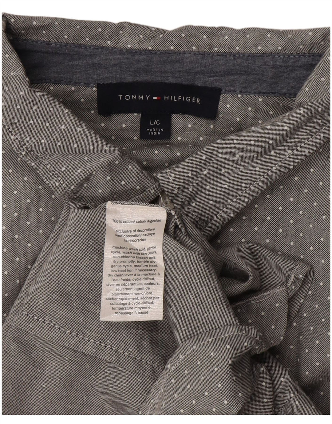 Camisa feminina TOMMY HILFIGER Reino Unido 16 grande algodão manchado cinza