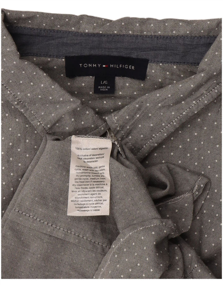 Camisa feminina TOMMY HILFIGER Reino Unido 16 grande algodão manchado cinza