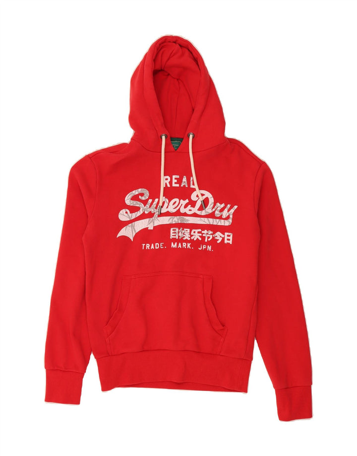 SUPERDRY Mens Real Graphic Hoodie Jumper Small Red Cotton Vintage Superdry and Second-Hand Superdry from Messina Hembry 