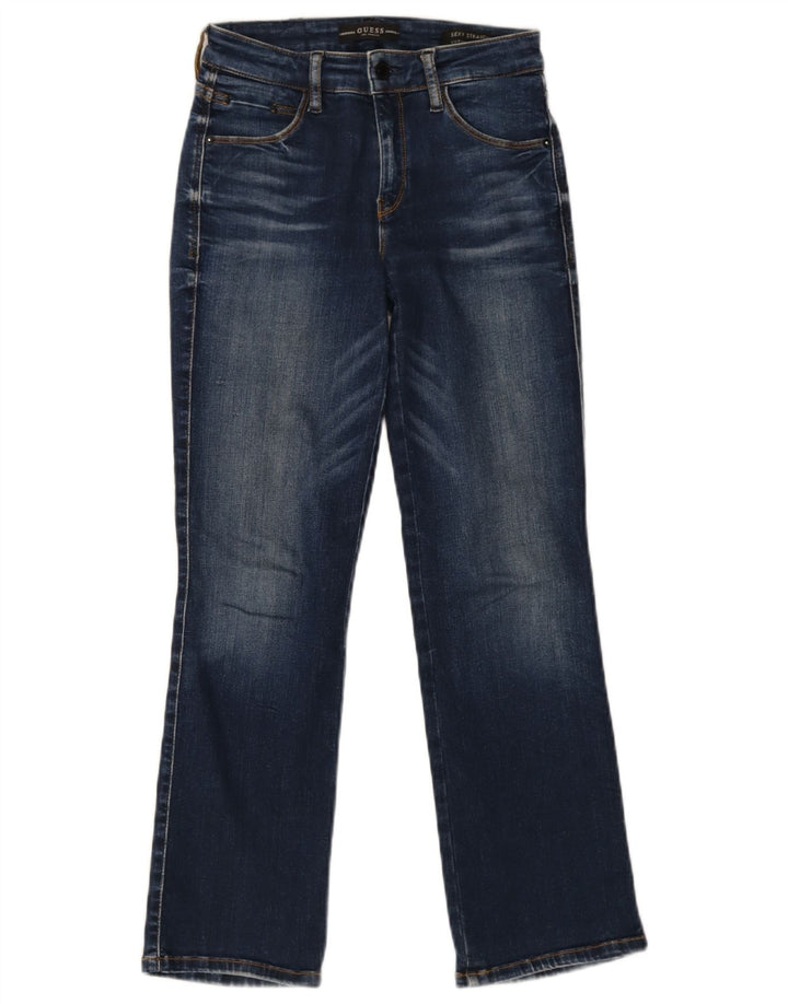 Guess Calça jeans feminina curvada reta W24 L26 algodão azul