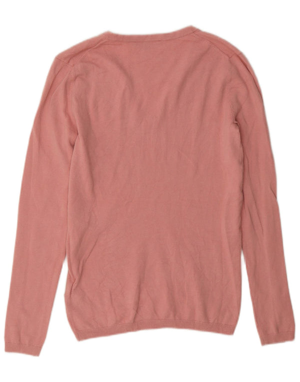 Suéter feminino Tommy Hilfiger com decote em V UK 6 XS algodão rosa