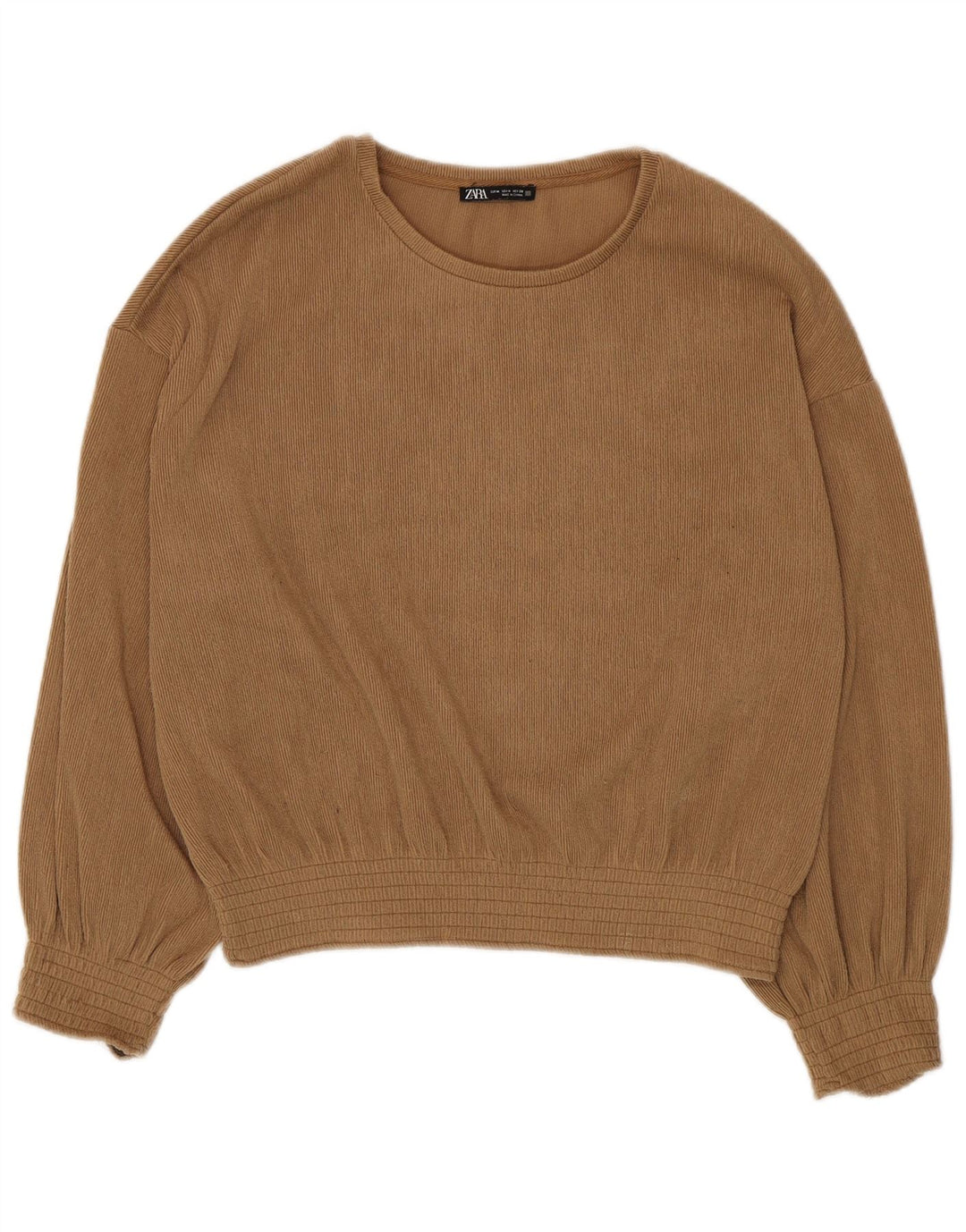 Blusa feminina de manga comprida Zara UK 14 poliéster bege médio