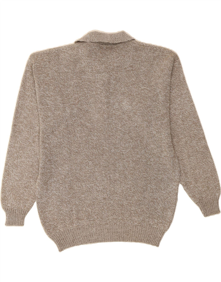 VINTAGE Mens Graphic Polo Neck Jumper Sweater XL Beige Flecked Vintage Vintage and Second-Hand Vintage from Messina Hembry 