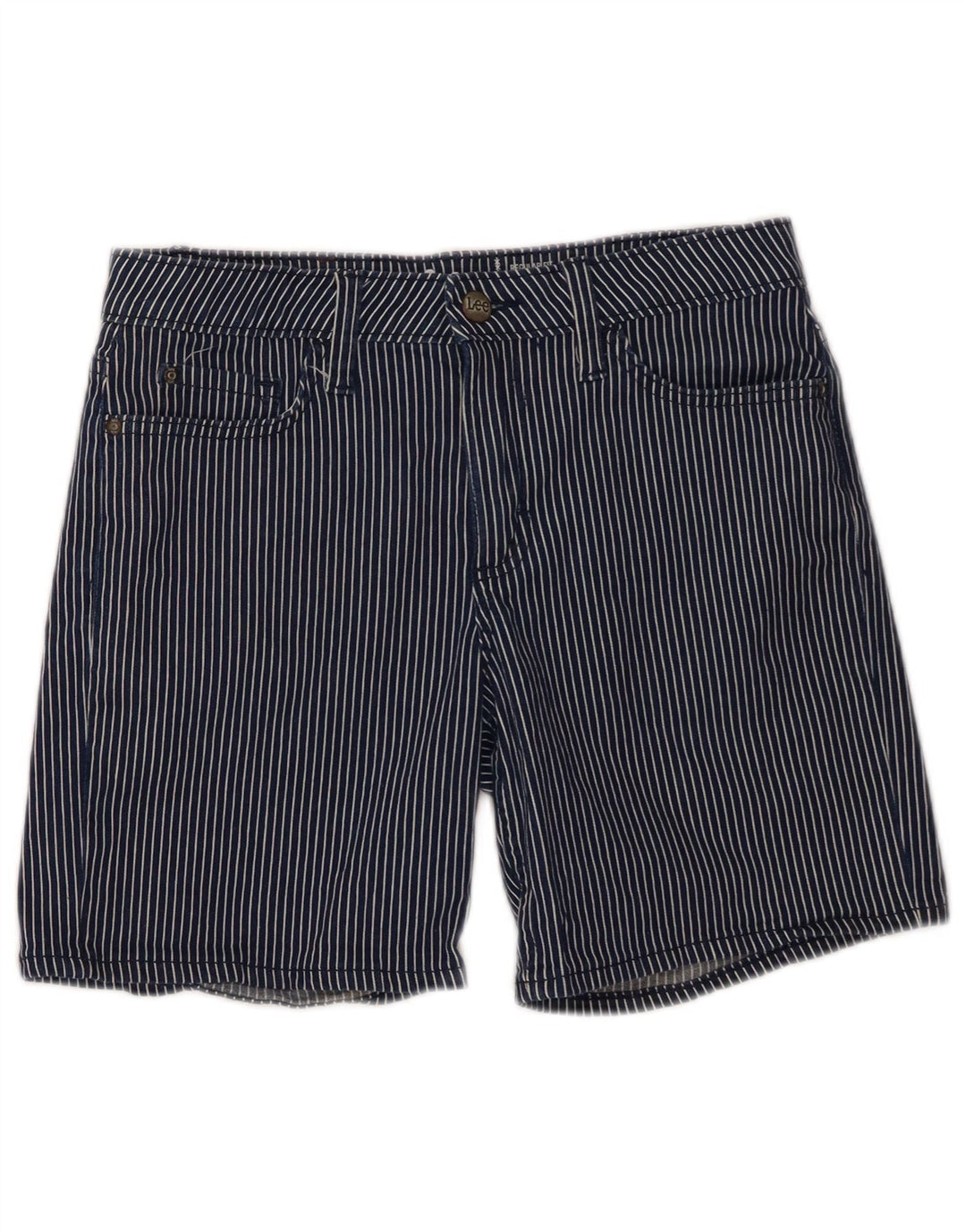 Lee Shorts feminino de cintura média casual W30 risca de giz azul marinho médio