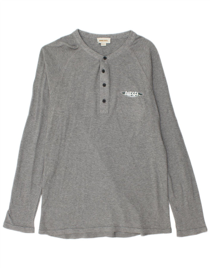 Diesel Mens Graphic Top Manga Longa Grande Algodão Cinza