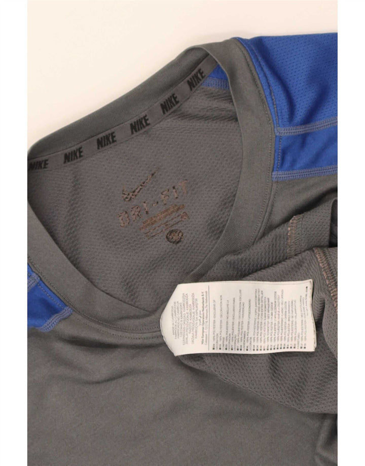 Camiseta masculina Nike Dri Fit Top pequeno cinza colorblock poliéster