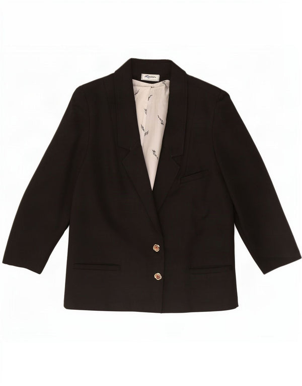 Jaqueta blazer feminina vintage com 2 botões e manga 3/4 IT 46 Viscose preta grande