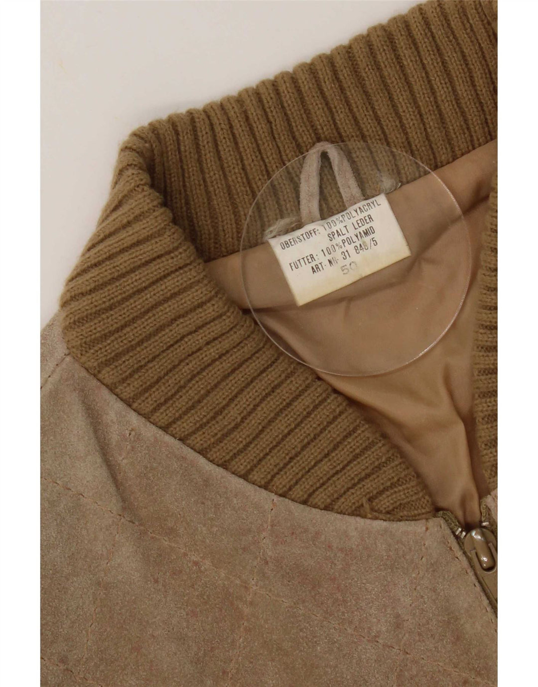 Jaqueta bomber de camurça feminina vintage EU 50 XL bege Colourblock poliacrílico