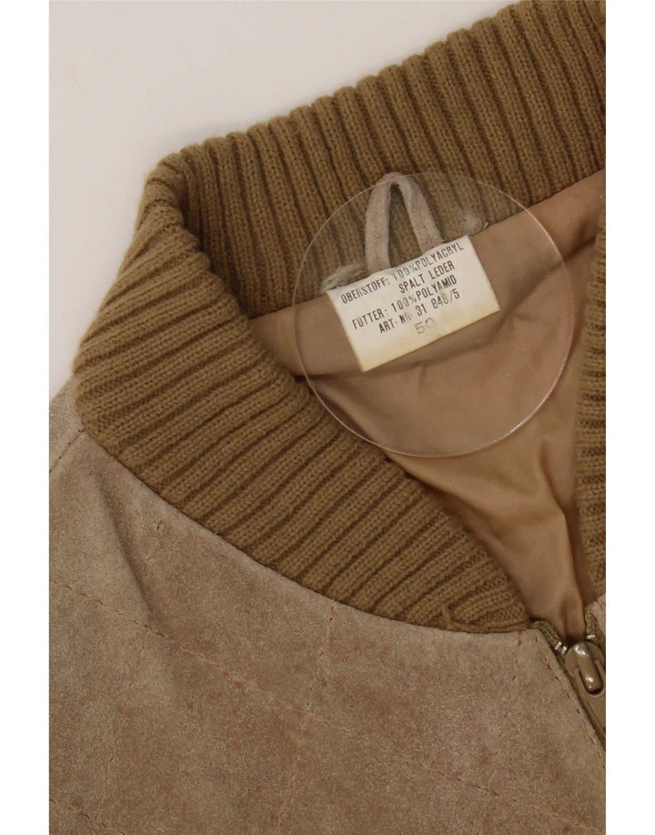 Jaqueta bomber de camurça feminina vintage EU 50 XL bege Colourblock poliacrílico