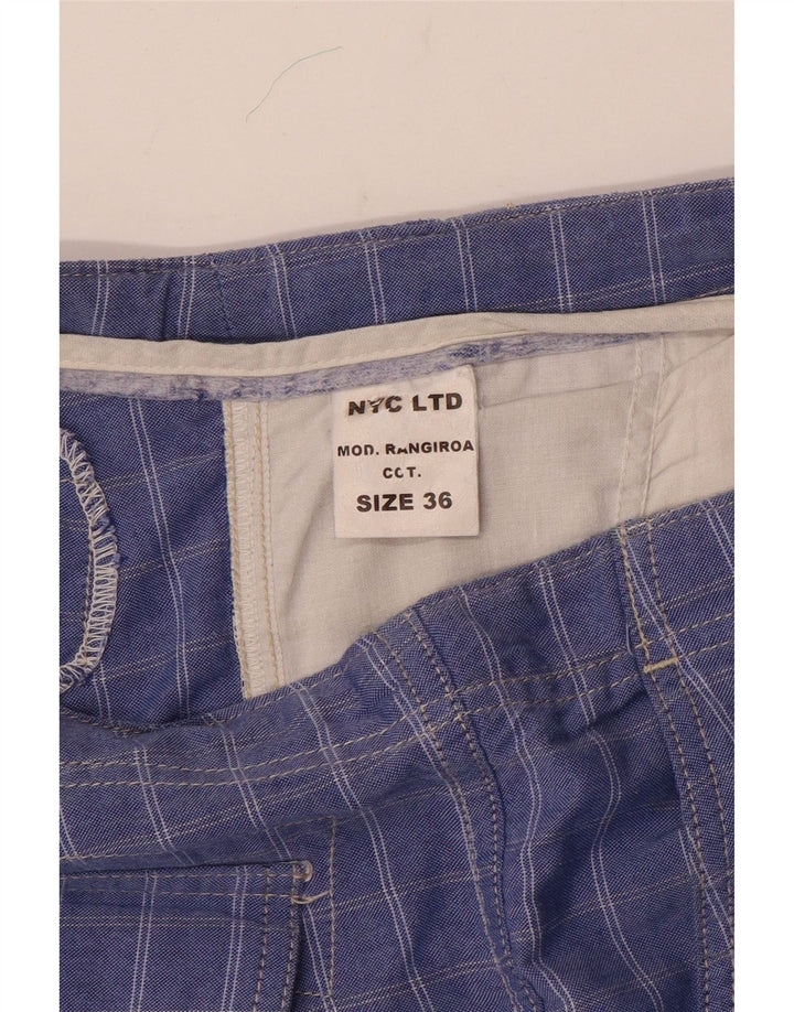 Shorts cargo masculino vintage gráfico W36 grande algodão xadrez azul
