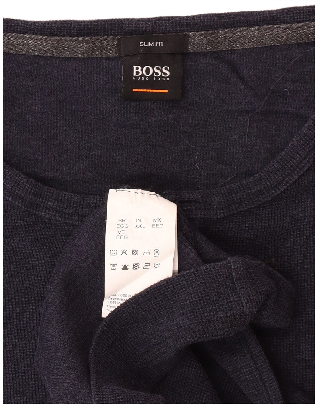 HUGO BOSS Masculino Slim Fit Top Manga Longa 2XL Algodão Azul Marinho