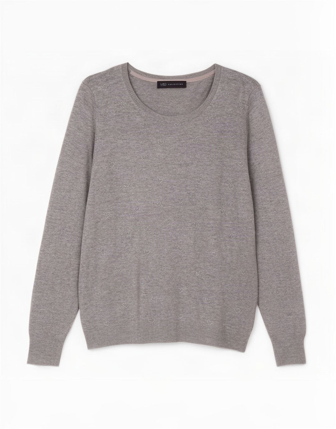 Suéter feminino Marks & Spencer com gola canoa Reino Unido 10 pequeno cinza manchado