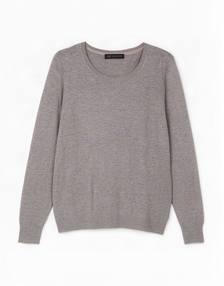Suéter feminino Marks & Spencer com gola canoa Reino Unido 10 pequeno cinza manchado