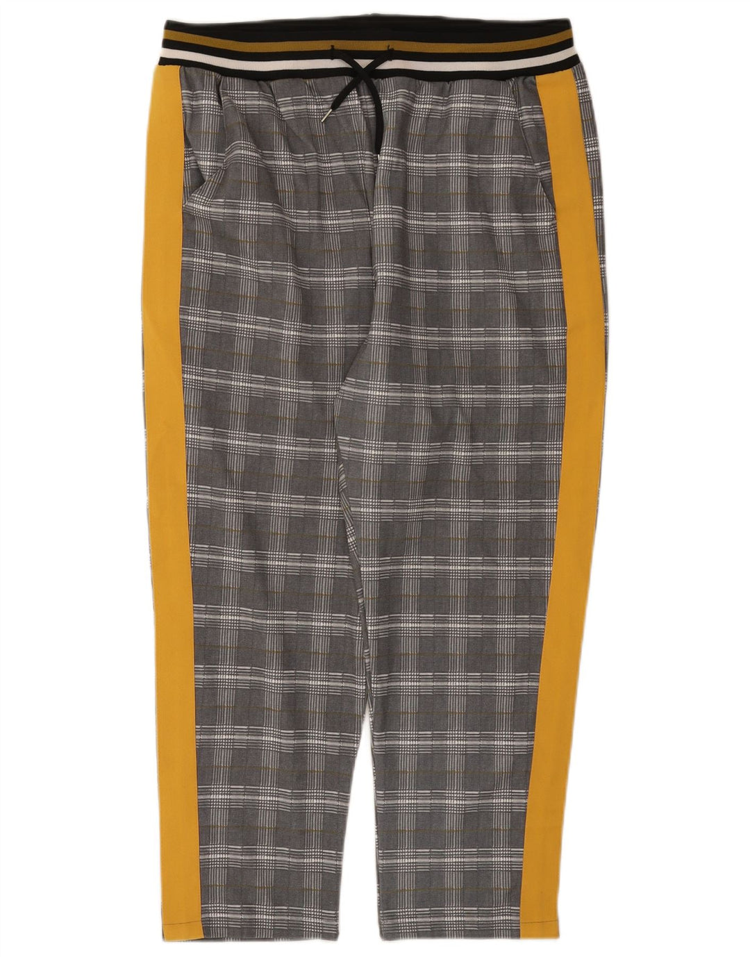 Calça de treino feminina Zara UK 14 poliéster xadrez cinza grande